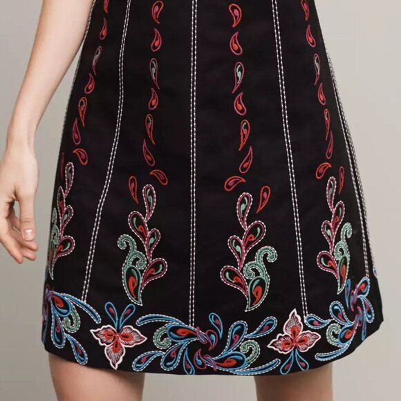 Anthropologie Maeve Chennai Embroidered Paisley Floral Mini Dress Black Size 6 - Picture 4 of 15